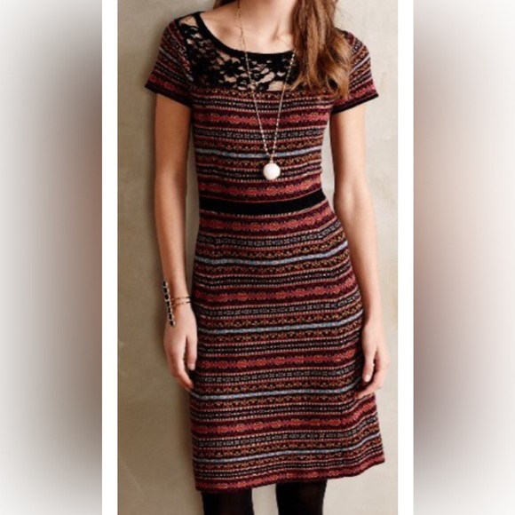 sparrow Dresses & Skirts - Anthropologie Sparrow Fair Isle Sweater Dress Lace Detail L